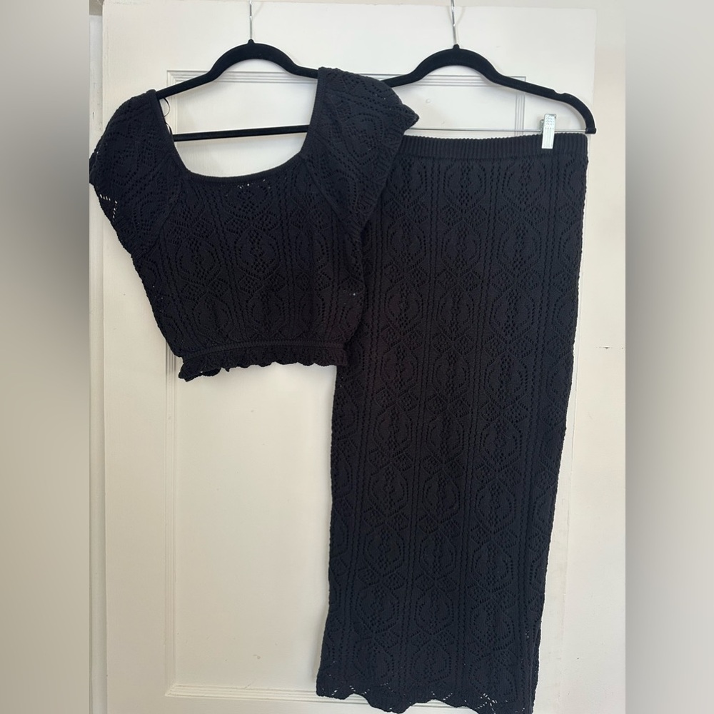 Black Crochet Two-Piece Set